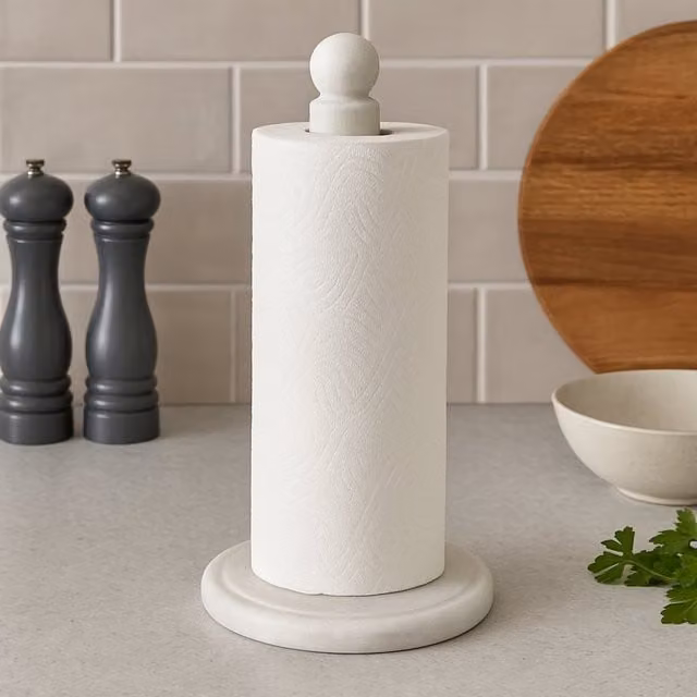 Orsina White Marble and Ceramic Freestanding Kitchen Roll Holder – 1