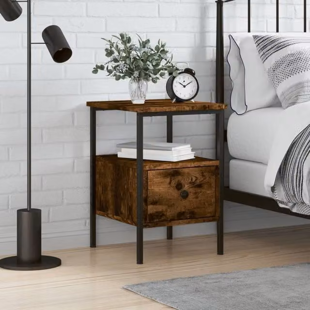 Berkfield Home Smoked Oak Bedside Cabinet in Brown, W/D/H: 34 x 36 x 50 cm