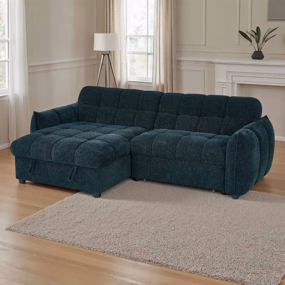 Furnishings For Less UK Fenton Teal Universal Corner Sofa Bed with Storage Chaise in Chenchen Fabric, W/D/H: 252 x 120 x 82 cm – 2