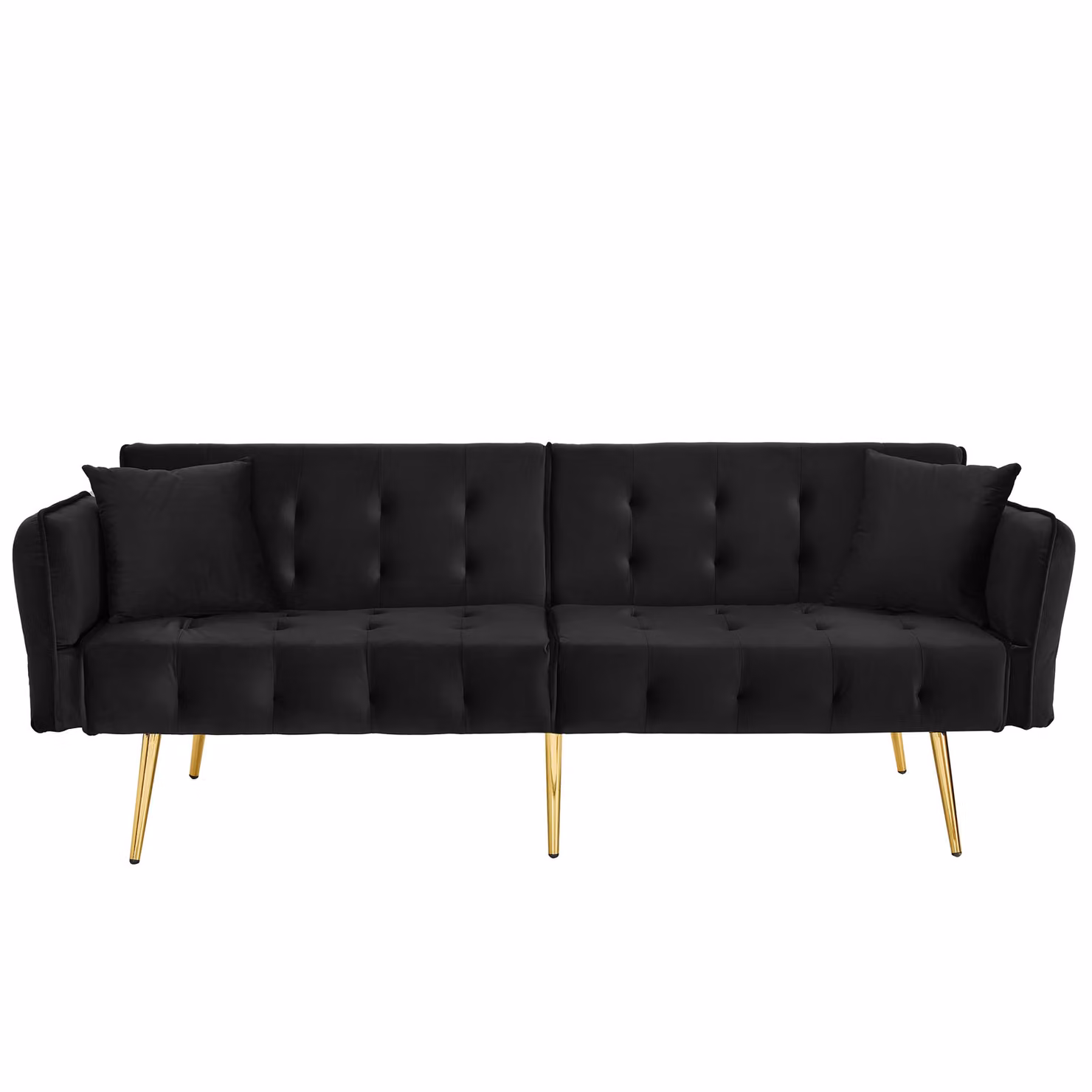 Aosom UK Black Velvet 2-Seater Click-Clack Sofa Bed with Gold Accents, W/D/H: 178 x 82 x 70 cm – 2