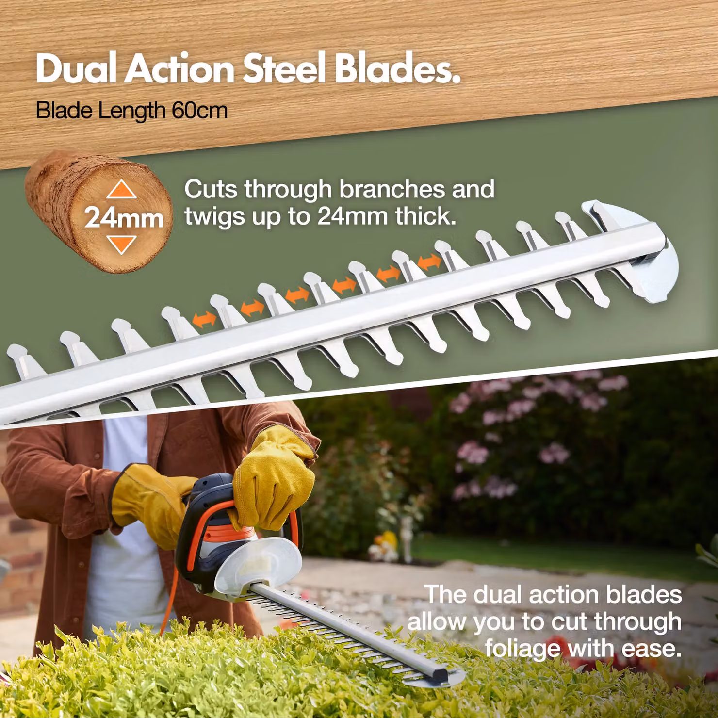 VonHaus 710W Corded Reciprocating Hedge Trimmer in Grey – 2
