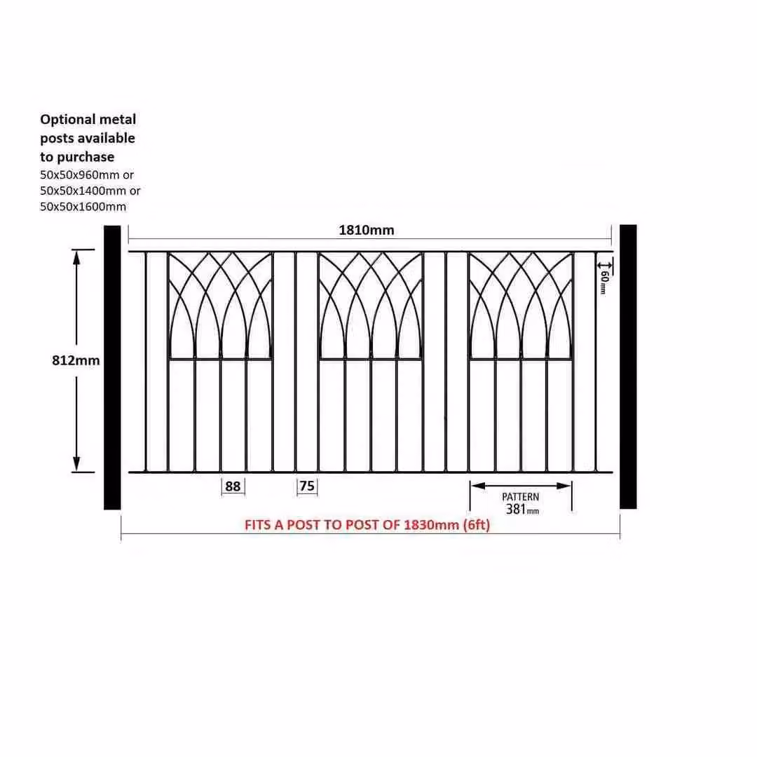 Burbage Iron Craft Abbey Modern Railing Fence Panel, Black Galvanised Steel, W/D/H: 183.0 x 10.0 x 81.5 cm – 2