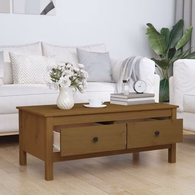 Berkfield Home Beautiful Coffee Table in Honey Brown Solid Pine Wood, W/D/H: 100 x 50 x 40 cm