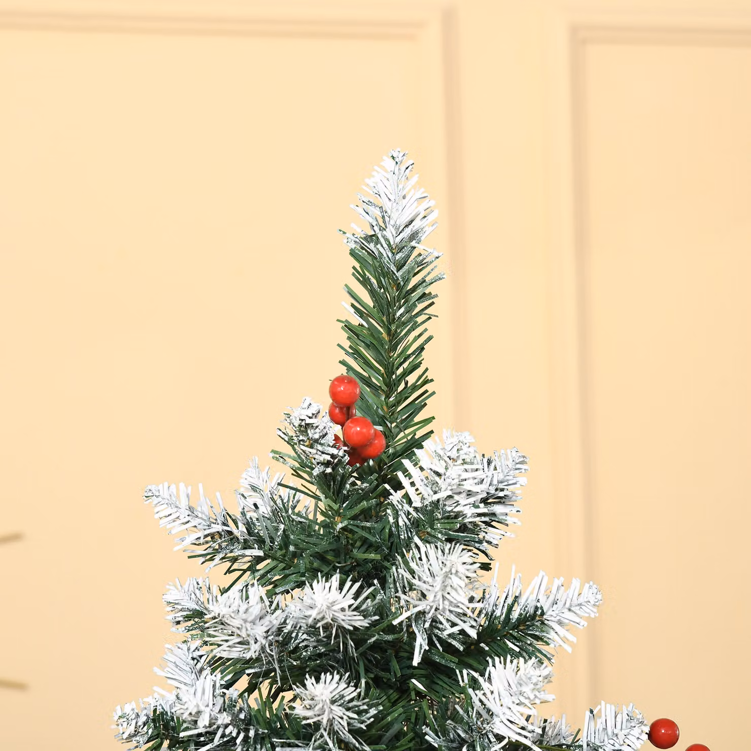 HOMCOM 6ft Prelit Green Christmas Pencil Tree with Red Berries and Pinecones – 6