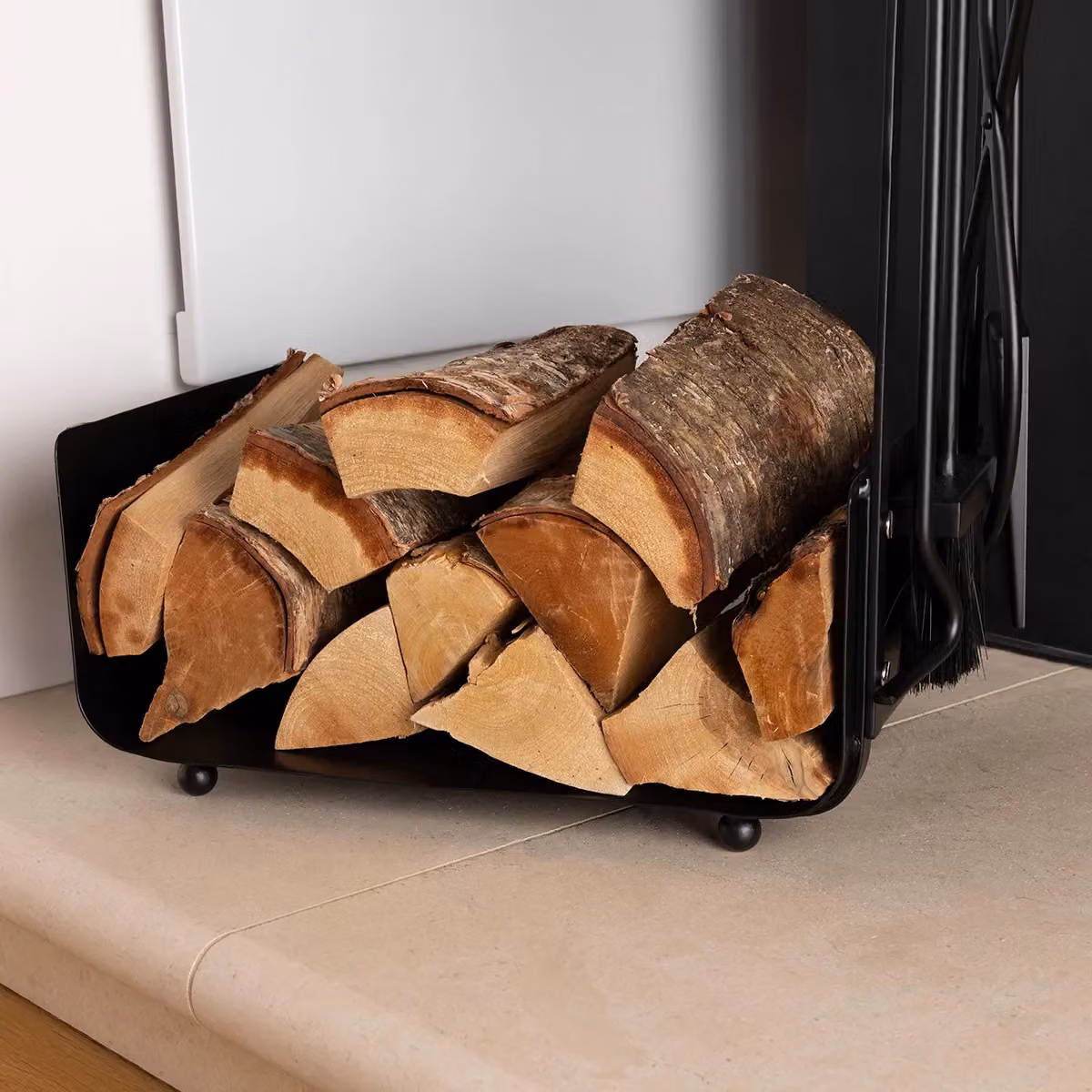 Charles Bentley Hazel Black Metal Log Holder and Freestanding Fireside Tool Set – 2