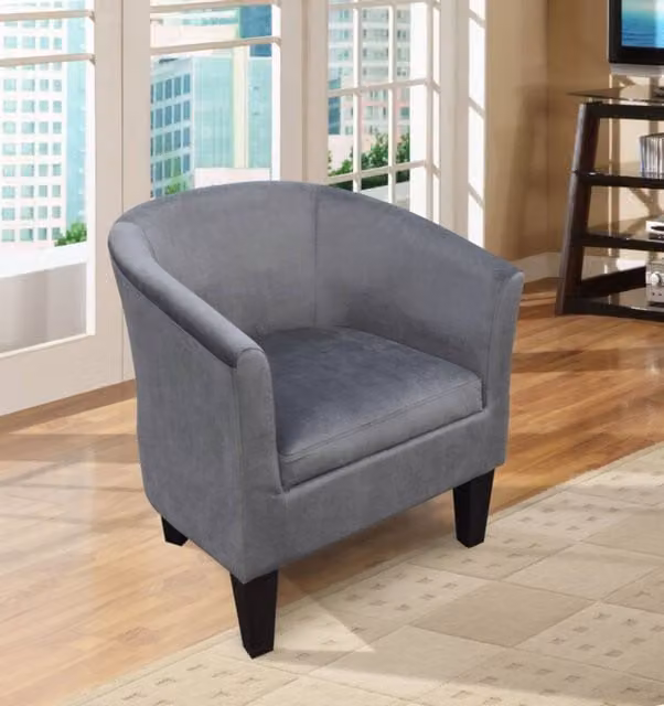 Comfy Living Ltd Grey Brushed Velvet Tub Chair with Armrests and Solid Wood Frame