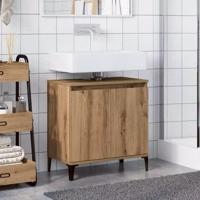 Berkfield Home Artisan Oak Sink Cabinet in Brown, W/D/H: 58 x 33 x 60 cm