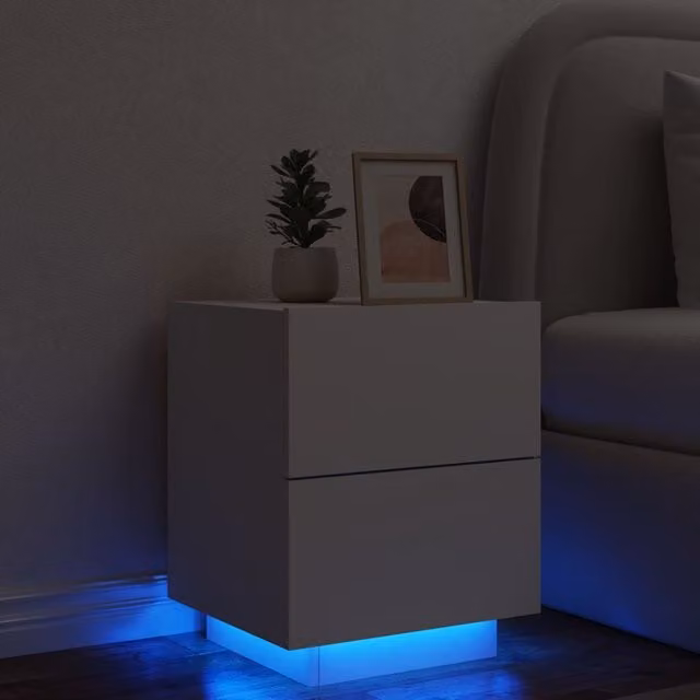 Berkfield Home Modern White Bedside Cabinet with Integrated LED Lighting and MDF Construction