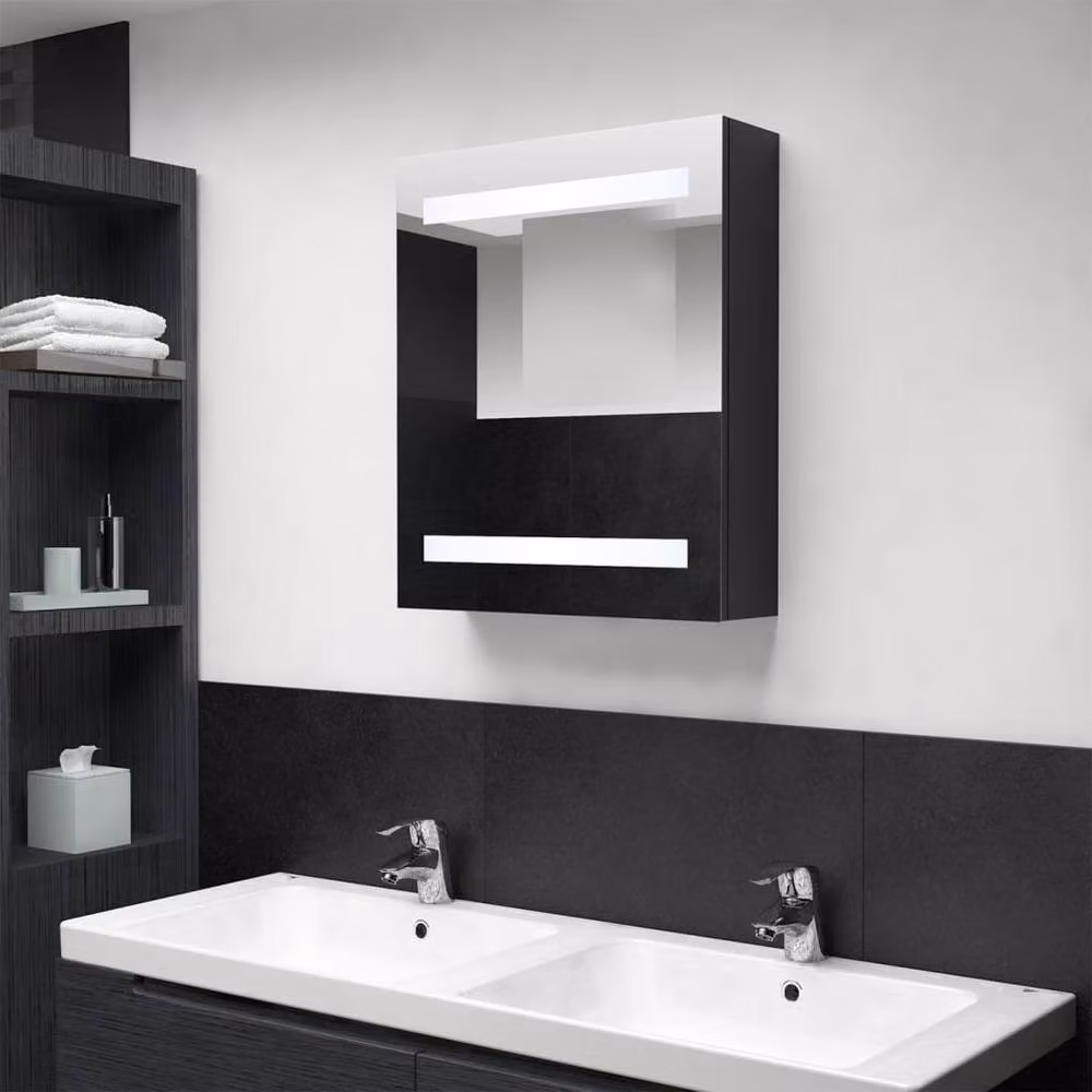 Berkfield Home LED Bathroom Mirror Cabinet in Matt Black, W/D/H: 50 x 14 x 60 cm – 2
