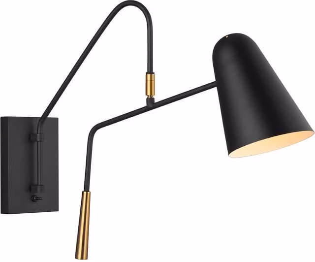 Loops Adjustable LED Wall Light in Black with Brass Accents, E27 60W