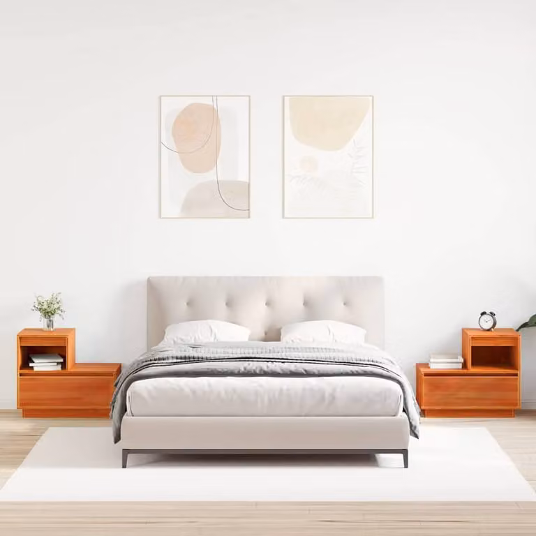 Berkfield Home Set of 2 Solid Pinewood Bedside Cabinets in Wax Brown, W/D/H: 60 x 34 x 51 cm