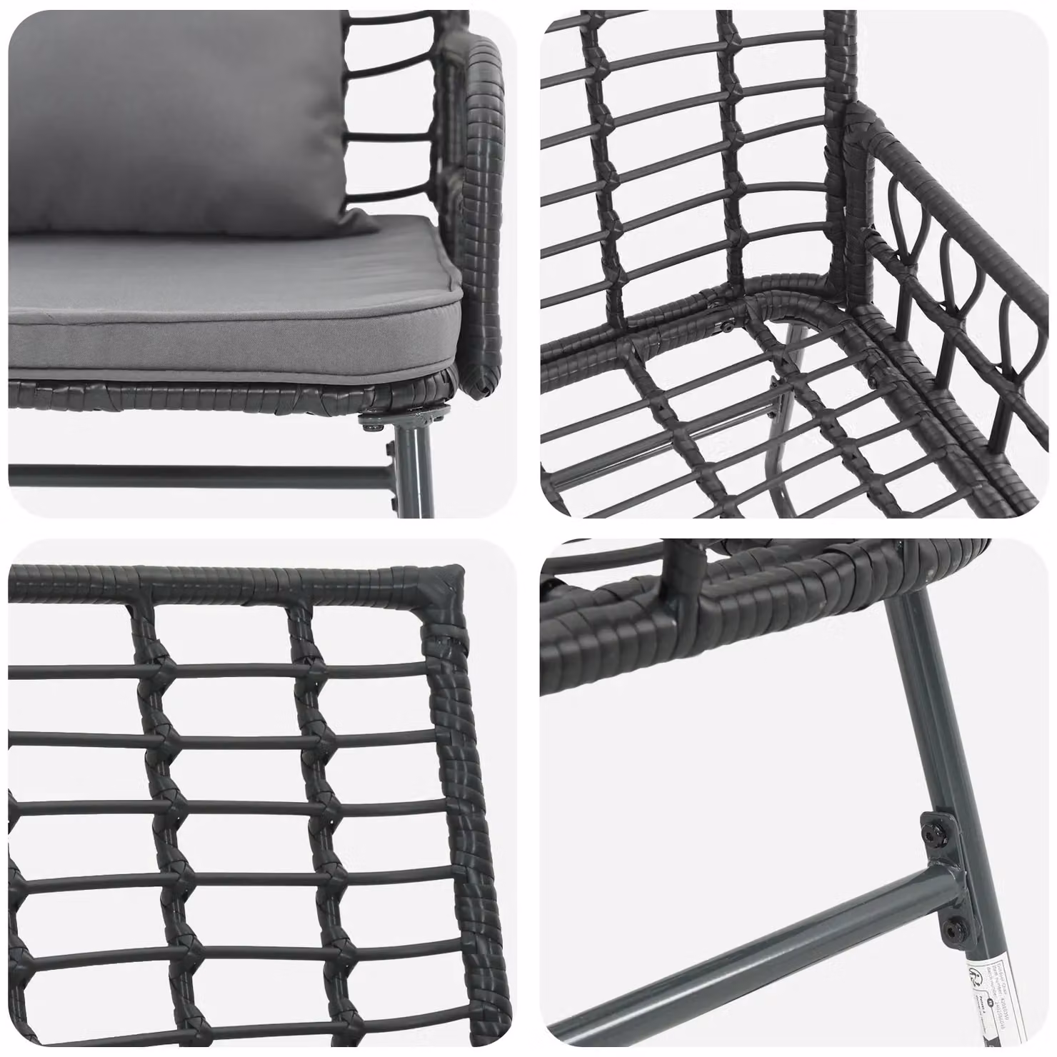 Berkfield Home Modern Garden Bench with UV-Resistant Cushions in Black Poly Rattan and Powder-Coated Steel – 3