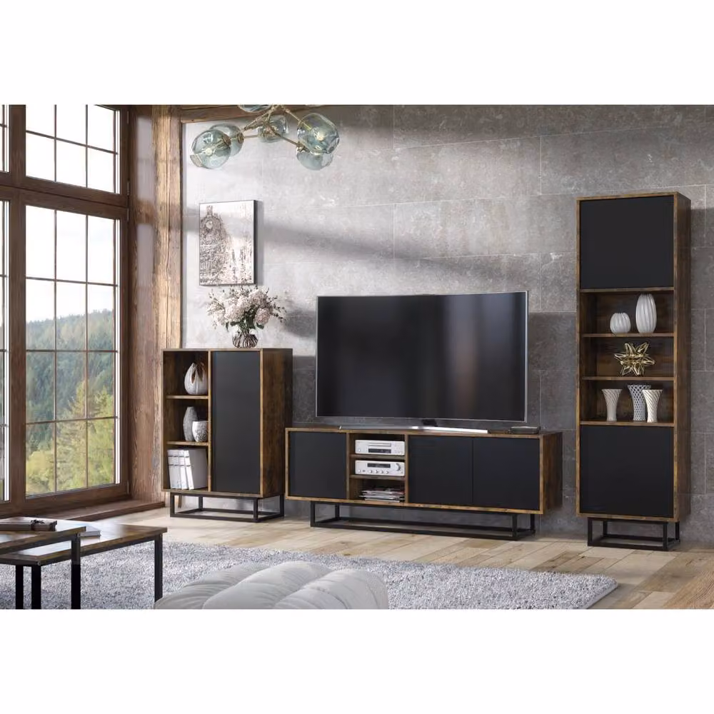 Mex Furniture LTD Harmony Loft Industrial Display Cabinet in Black and Rustic Multicolour, H 175 cm x W 50 cm x D 35 cm – 4