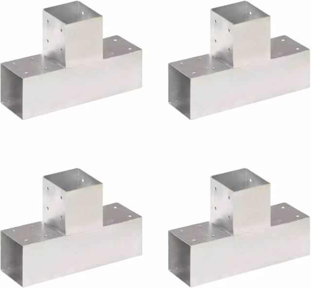 Berkfield Home T-Shape Post Connectors, 4 Pack, Galvanised Metal, Silver, 91 x 91 mm