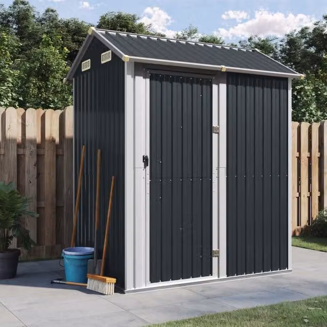 Berkfield Home Pent Garden Shed in Anthracite and Black Galvanised Steel, W/D/H: 192 x 152.5 x 237 cm