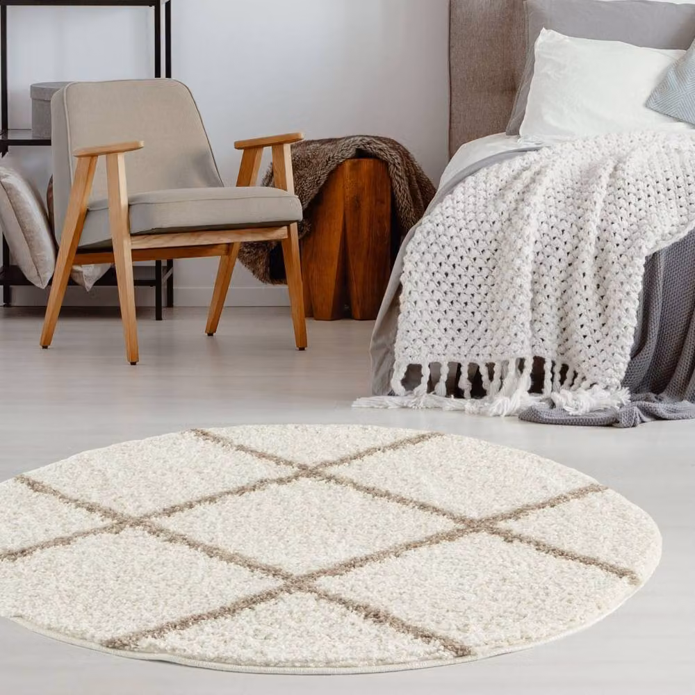 THE RUGS Moroccan Soft High Pile Shaggy Diamond Rug Ivory W: 80 cm, L: 300 cm – 3