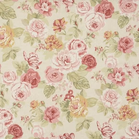 Clarke & Clarke Genevieve Floral Cotton Fabric in Old Rose Pink