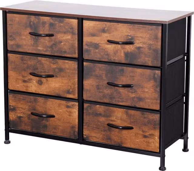 Home Treats Fabric Chest of Drawers with Metal Frame in Brown Wood Effect
