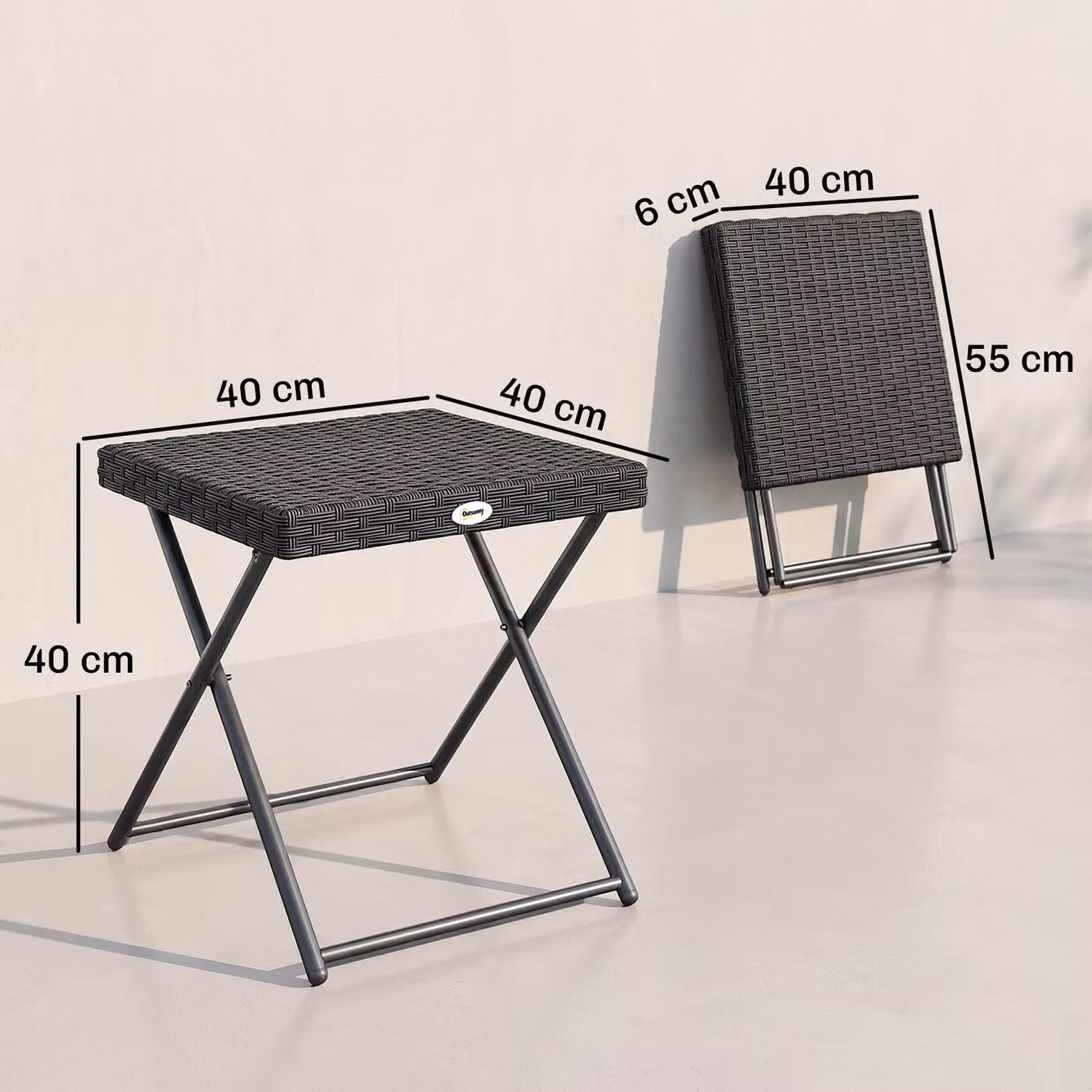 Outsunny Black Rattan Folding Garden Coffee Table with Metal Frame – 3