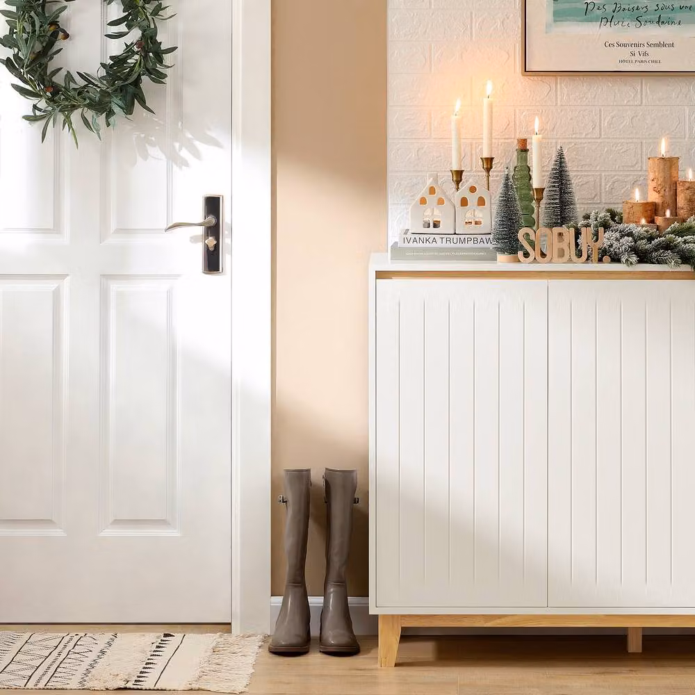 SoBuy Scandinavian Style Credenza Cabinet in White and Natural Wood – 3