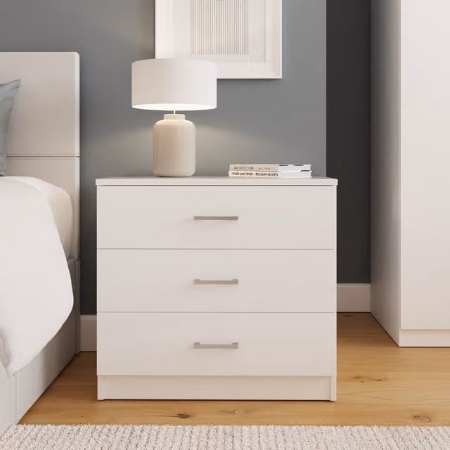 GFW Minimalist White Freestanding 3 Drawer Chest for Bedrooms