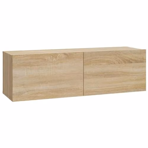 vidaXL Set of 4 Modern Wall-Mounted TV Cabinets in Brown Oak Finish with Media Compartments – 3