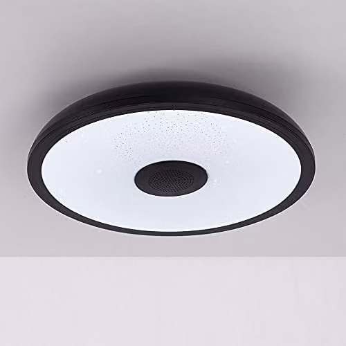 Globo Lighting Modern LED Ring Ceiling Light in Black with RGB Colour Changing, Bluetooth Speaker and Remote Control – 4