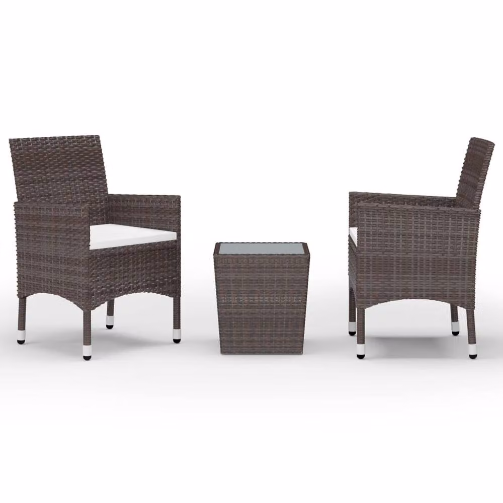 Berkfield Home 3 Piece Brown Poly Rattan and Tempered Glass Garden Bistro Set – 2