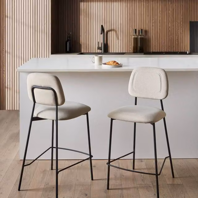 Wyld and Coco Set of 2 Modern Counter-Height Bar Chairs in Beige Velvet with Black Iron Frame – 1