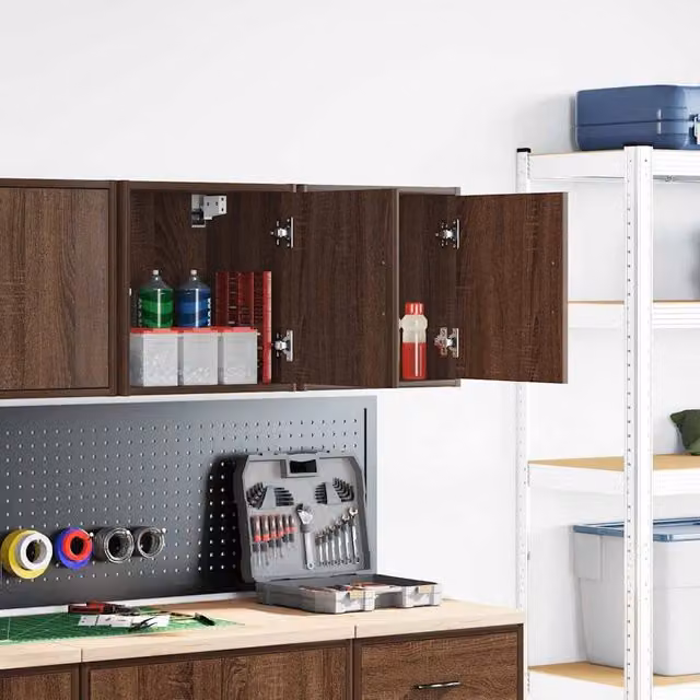 Berkfield Home Wall Mounted Garage Cabinets in Brown Oak, 2 Piece Set – 1