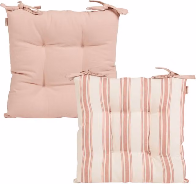 Dibor Set of 4 Pink Cotton Stripe Quilted Reversible Indoor Outdoor Chair and Sofa Seat Pads, W/D/H: 40 x 40 x 40 cm