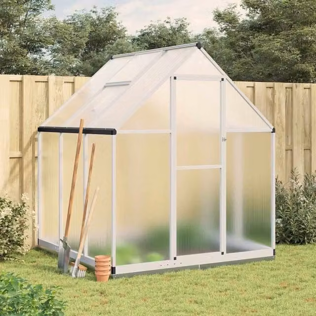 Berkfield Home Aluminium Greenhouse with Base Frame and Polycarbonate Windows in Silver, W/D/H: 169 x 169 x 202 cm – 1
