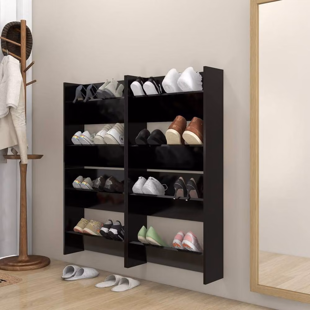 Berkfield Home Set of 4 Wall Mounted Shoe Cabinets in Black, W/D/H: 60 x 18 x 60 cm – 2