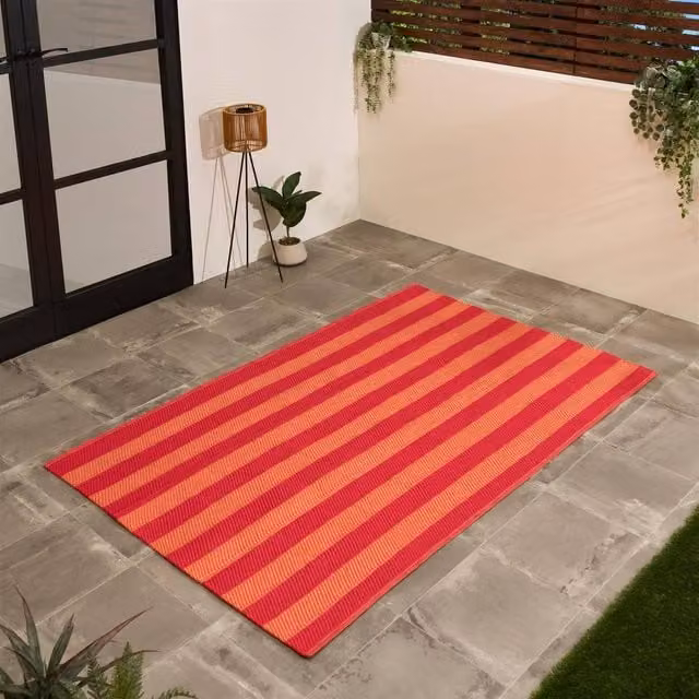 OHS Striped Print Waterproof Outdoor Garden Rug, Multicolour, W/D: 120 x 170 cm
