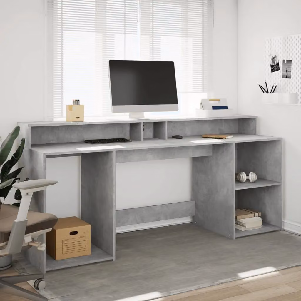 Berkfield Modern Gaming Desk with LED Lights in Grey, W/D/H: 200 x 55 x 91 cm – 2
