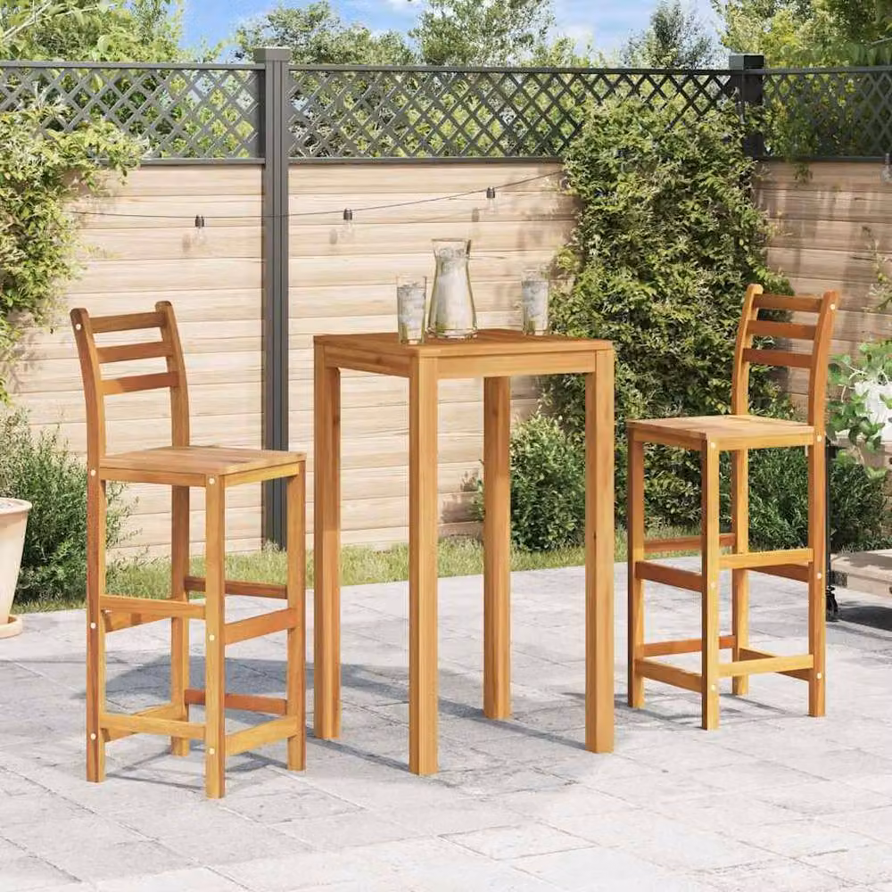 Berkfield Home Set of 2 Classic Acacia Wood Bar Chairs in Brown – 2