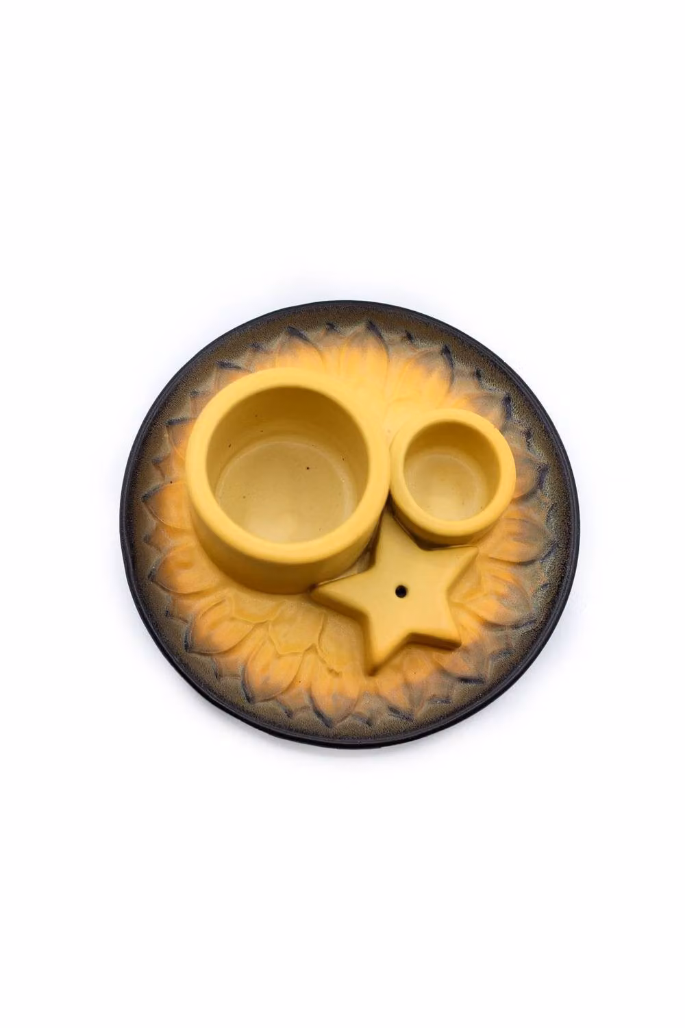 KDMD Mandala Design Ceramic Palo Santo and Smudge Holder in Yellow, Sand and Grey – 3