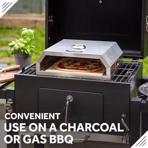 George Foreman Pizza Oven with Ceramic Stone and Foldable Paddle, Silver Stainless Steel, Suitable for Charcoal and Gas BBQs – 4