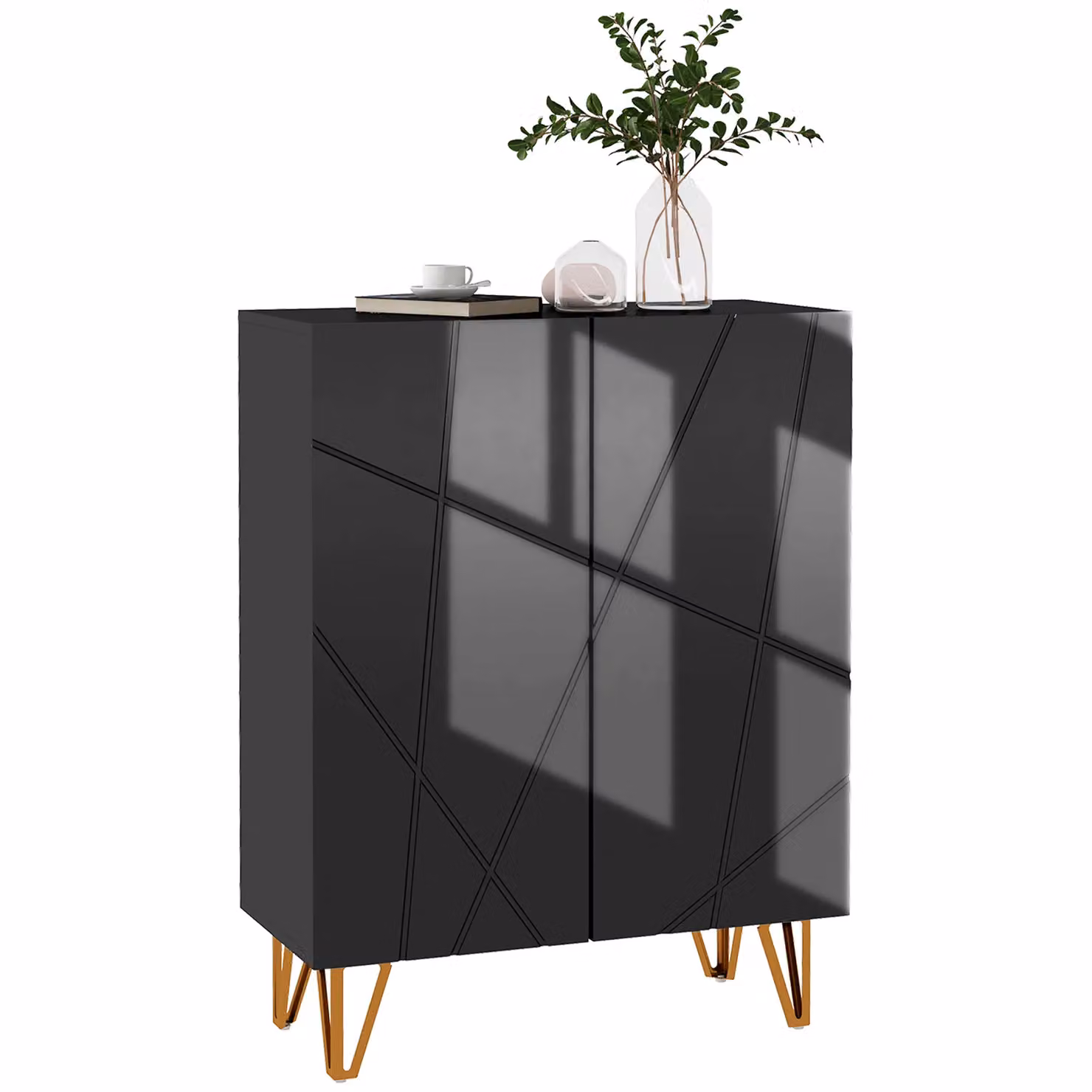 HOMCOM Slim Black Shoe Storage Cabinet with Soft-Close Hinged Doors and Internal Shelves – 2