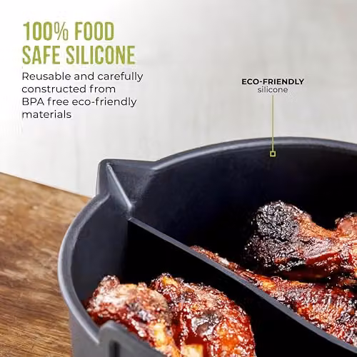 Tower Black Round Silicone Airfryer Solid Tray with Divider Suitable for Circular Air Fryers up to 4 Litres – 5