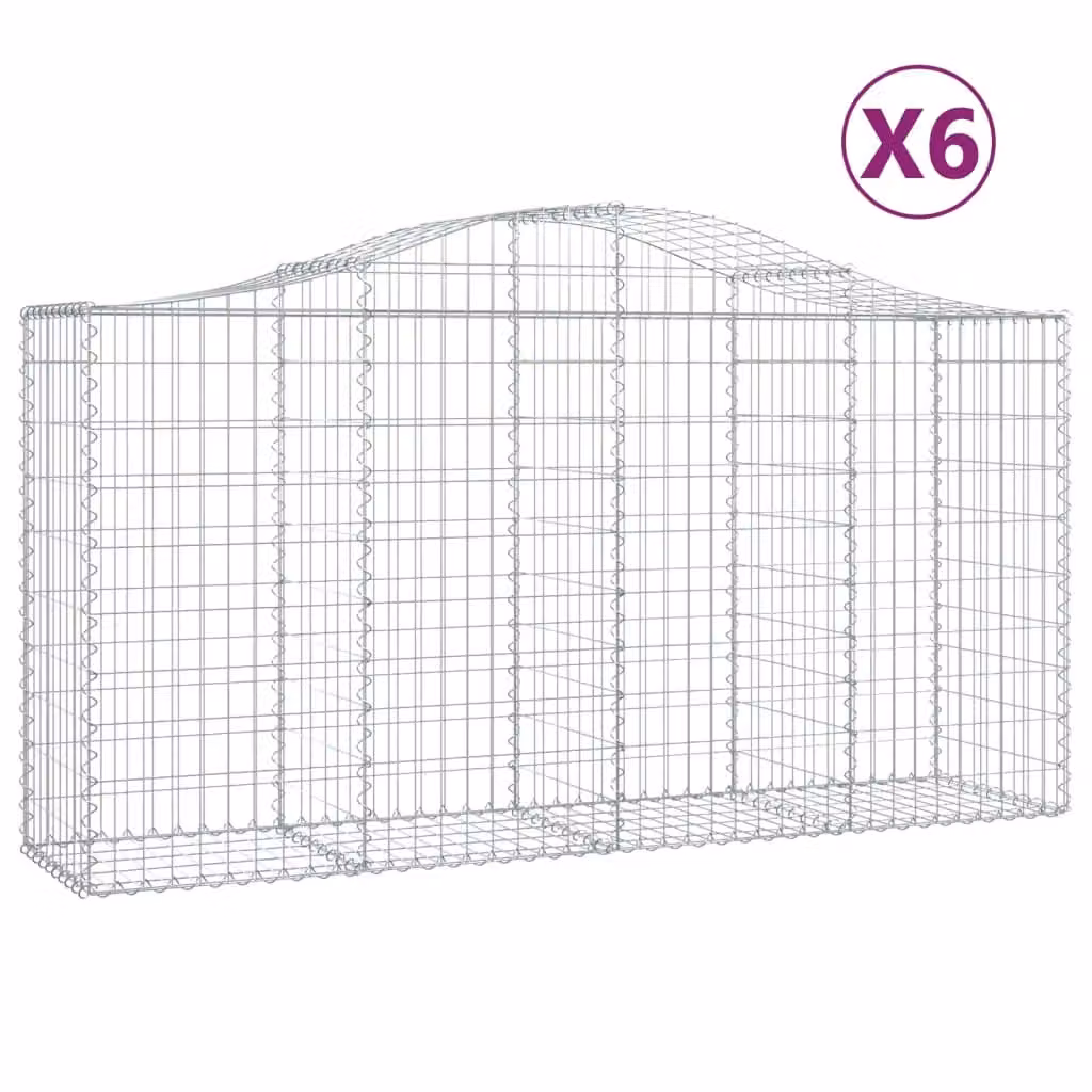 Berkfield Home Arched Gabion Baskets, 6 Piece Set, Silver Galvanised Steel, W: 200 cm, D: 50 cm, H: 100-120 cm – 2