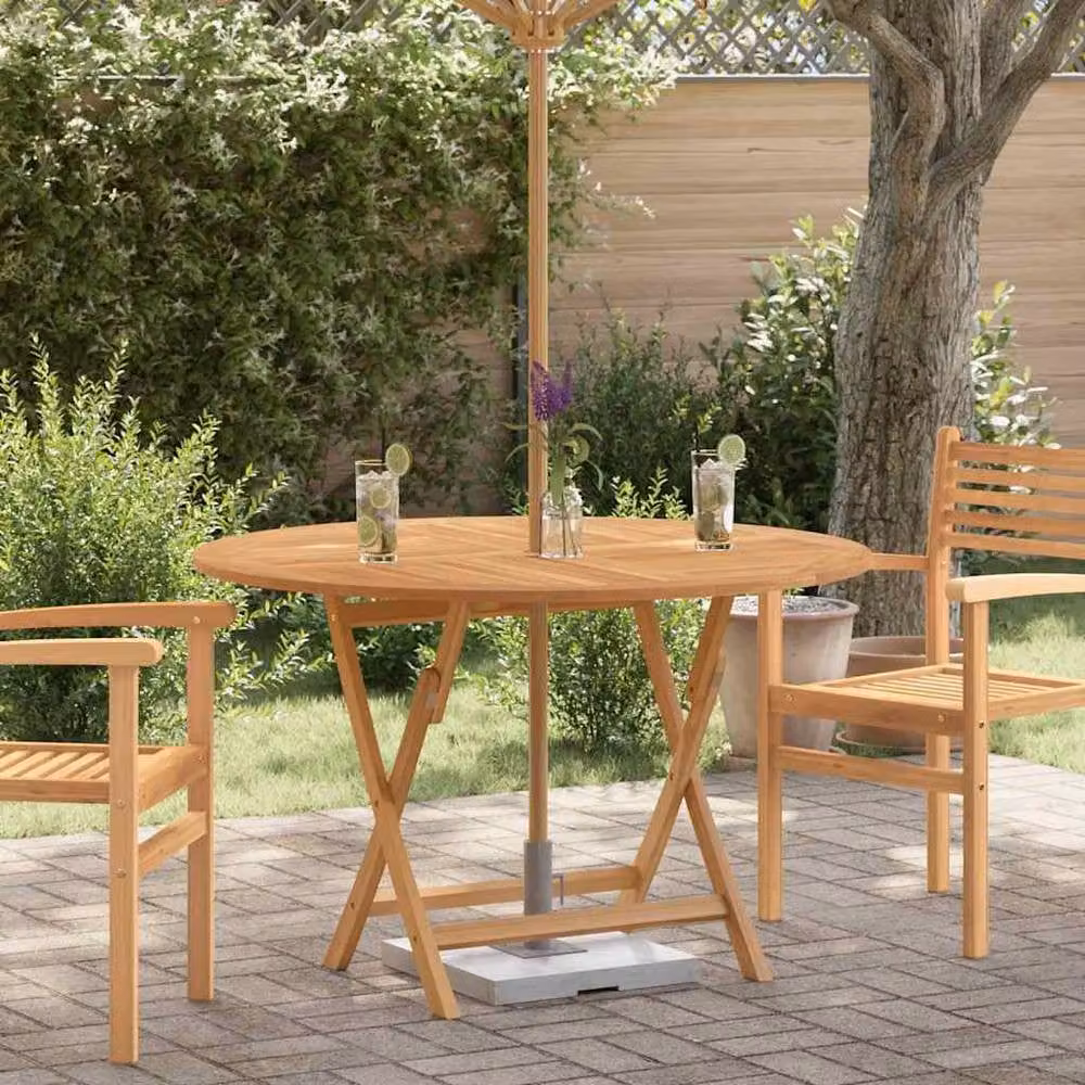 Berkfield Home Beautiful Folding Garden Table in Brown Solid Teak Wood, Diameter: 120 cm, Height: 75 cm – 2