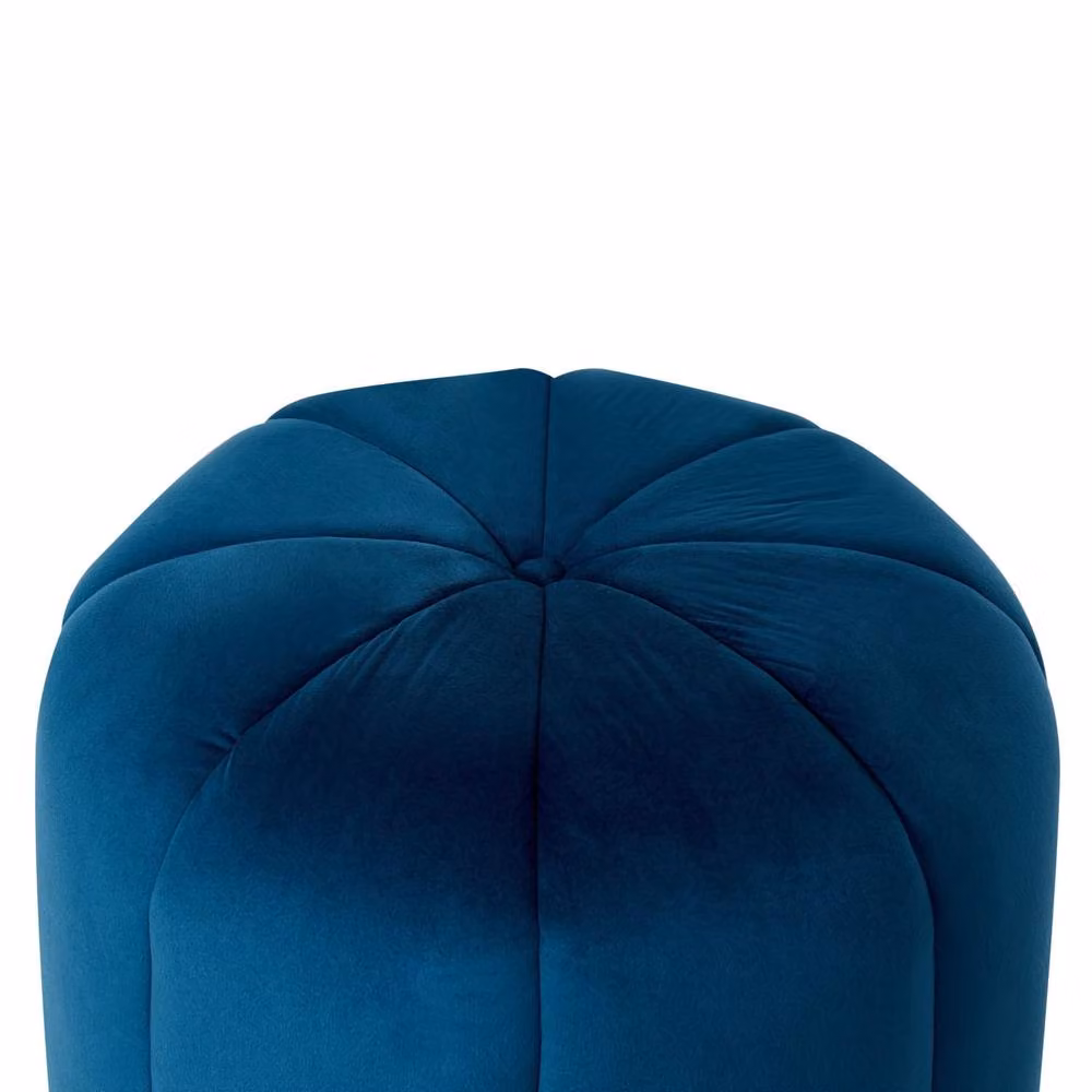Wyld and Coco Blue Velvet Round Pouffe Compact Footstool and Accent Seat – 4