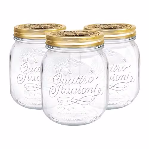 Bormioli Rocco Quattro Stagioni Glass Storage Jars with Screw Top Lids, 0.7 l, Pack of 3, Transparent