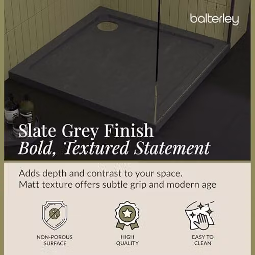 Balterley Slimline Square Stone Resin Shower Tray, Slate Grey, W: 76 cm x D: 76 cm x H: 4 cm – 2
