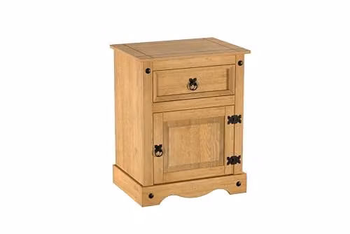 Birlea Corona Large 1 Door 1 Drawer Bedside Cabinet in Rustic Brown and Black Pine