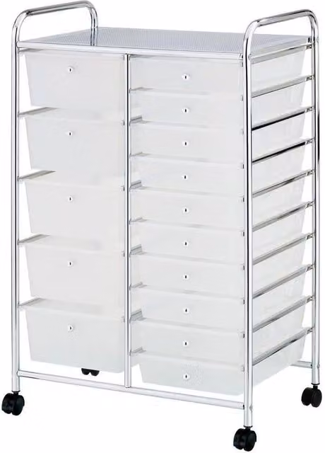 FLAVORA White 15 Drawer Mobile Beauty Storage Trolley – 1