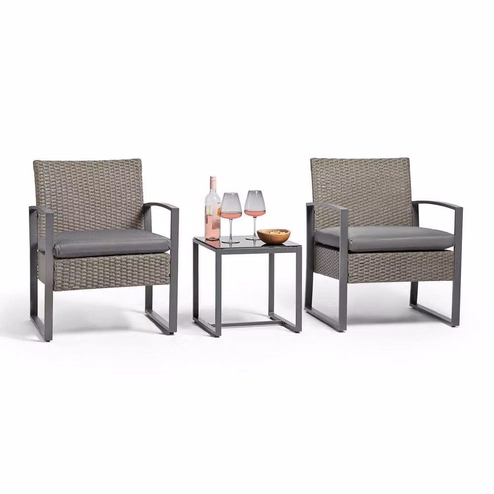 VonHaus Bali 2 Seater Rattan Effect Garden Bistro Set in Dark Grey – 2
