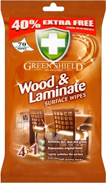 Greenshield Wood and Laminate Wipes, White, 70 Pack