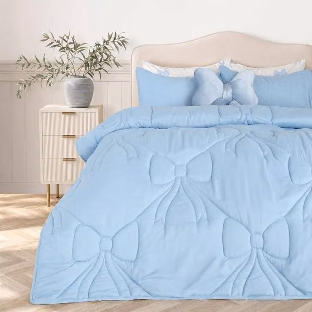 OHS Bow Lattice King Size 7.5 TOG Duvet and Pillowcase Set in Blue